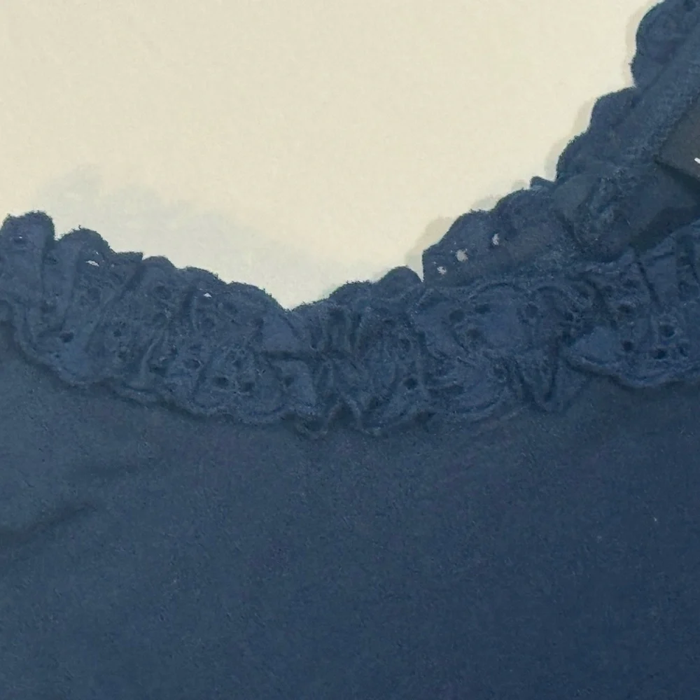 Girls‎ Navy Long Sleeve Blouse Lace Neck Cotton Shirt Size XL 12 14